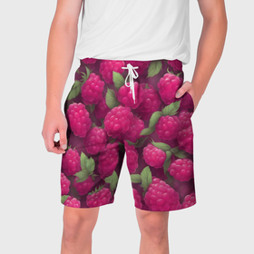 Мужские шорты 3D с принтом Розовая малина в Курске,  полиэстер 100% | прямой крой, два кармана без застежек по бокам. Мягкая трикотажная резинка на поясе, внутри которой широкие завязки. Длина чуть выше колен | 