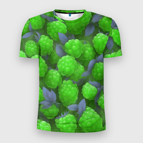 Мужская футболка 3D Slim с принтом Зелёная малина в Санкт-Петербурге, 100% полиэстер с улучшенными характеристиками | приталенный силуэт, круглая горловина, широкие плечи, сужается к линии бедра | 