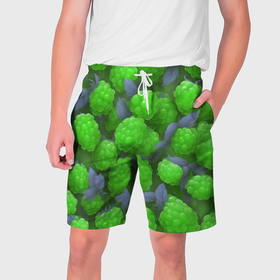 Мужские шорты 3D с принтом Зелёная малина в Санкт-Петербурге,  полиэстер 100% | прямой крой, два кармана без застежек по бокам. Мягкая трикотажная резинка на поясе, внутри которой широкие завязки. Длина чуть выше колен | 