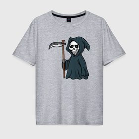 Мужская футболка хлопок Oversize с принтом Смерть в капюшоне в Екатеринбурге, 100% хлопок | свободный крой, круглый ворот, “спинка” длиннее передней части | 