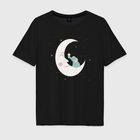 Мужская футболка хлопок Oversize с принтом Слонёнок на луне , 100% хлопок | свободный крой, круглый ворот, “спинка” длиннее передней части | Тематика изображения на принте: 