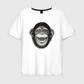 Мужская футболка хлопок Oversize с принтом Smile monkey в Санкт-Петербурге, 100% хлопок | свободный крой, круглый ворот, “спинка” длиннее передней части | 