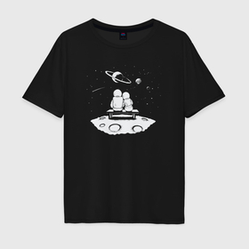 Мужская футболка хлопок Oversize с принтом Space love в Кировске, 100% хлопок | свободный крой, круглый ворот, “спинка” длиннее передней части | 