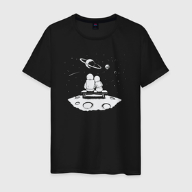 Мужская футболка хлопок с принтом Space love в Кировске, 100% хлопок | прямой крой, круглый вырез горловины, длина до линии бедер, слегка спущенное плечо. | 
