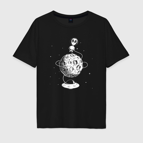 Мужская футболка хлопок Oversize с принтом Alien in space в Курске, 100% хлопок | свободный крой, круглый ворот, “спинка” длиннее передней части | 