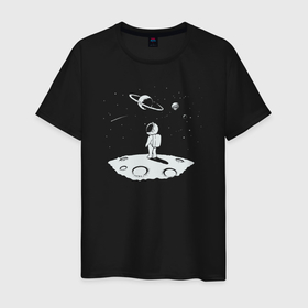 Мужская футболка хлопок с принтом Космический мечтатель в Курске, 100% хлопок | прямой крой, круглый вырез горловины, длина до линии бедер, слегка спущенное плечо. | 