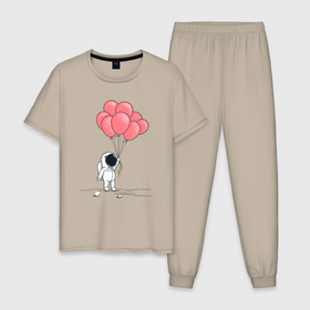Мужская пижама хлопок с принтом Космонавт и шарики в Курске, 100% хлопок | брюки и футболка прямого кроя, без карманов, на брюках мягкая резинка на поясе и по низу штанин
 | Тематика изображения на принте: 