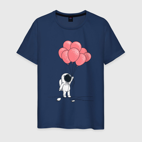 Мужская футболка хлопок с принтом Космонавт и шарики в Курске, 100% хлопок | прямой крой, круглый вырез горловины, длина до линии бедер, слегка спущенное плечо. | Тематика изображения на принте: 