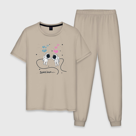 Мужская пижама хлопок с принтом Space lovers в Тюмени, 100% хлопок | брюки и футболка прямого кроя, без карманов, на брюках мягкая резинка на поясе и по низу штанин
 | 