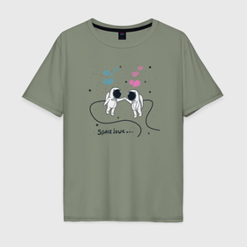 Мужская футболка хлопок Oversize с принтом Space lovers в Тюмени, 100% хлопок | свободный крой, круглый ворот, “спинка” длиннее передней части | 