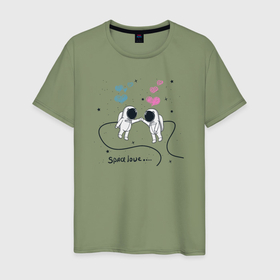 Мужская футболка хлопок с принтом Space lovers в Тюмени, 100% хлопок | прямой крой, круглый вырез горловины, длина до линии бедер, слегка спущенное плечо. | 