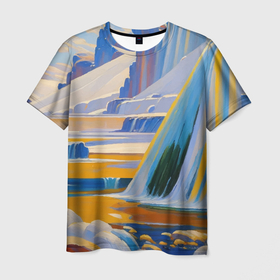 Мужская футболка 3D с принтом Живописные водопады в Екатеринбурге, 100% полиэфир | прямой крой, круглый вырез горловины, длина до линии бедер | 
