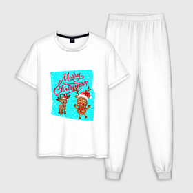 Мужская пижама хлопок с принтом Мерри кристмас оленьки в Кировске, 100% хлопок | брюки и футболка прямого кроя, без карманов, на брюках мягкая резинка на поясе и по низу штанин
 | 