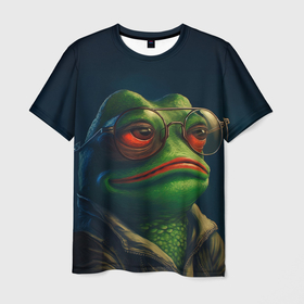 Мужская футболка 3D с принтом Pepe  frog в Тюмени, 100% полиэфир | прямой крой, круглый вырез горловины, длина до линии бедер | 