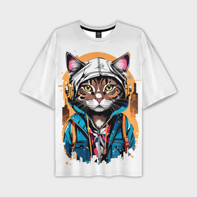 Мужская футболка oversize 3D с принтом Urban cat lucky в Тюмени,  |  | Тематика изображения на принте: 