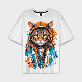 Мужская футболка oversize 3D с принтом Urban cat linky в Санкт-Петербурге,  |  | 