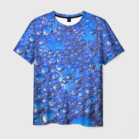 Мужская футболка 3D с принтом Пузыри в синей жидкости в Белгороде, 100% полиэфир | прямой крой, круглый вырез горловины, длина до линии бедер | 
