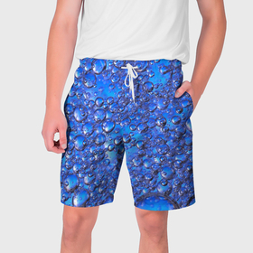 Мужские шорты 3D с принтом Пузыри в синей жидкости ,  полиэстер 100% | прямой крой, два кармана без застежек по бокам. Мягкая трикотажная резинка на поясе, внутри которой широкие завязки. Длина чуть выше колен | 