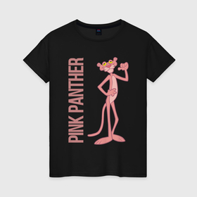 Женская футболка хлопок с принтом Розовая пантера принт с надписью в Санкт-Петербурге, 100% хлопок | прямой крой, круглый вырез горловины, длина до линии бедер, слегка спущенное плечо | 