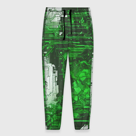 Мужские брюки 3D с принтом Киберпанк заражение зелёное в Курске, 100% полиэстер | манжеты по низу, эластичный пояс регулируется шнурком, по бокам два кармана без застежек, внутренняя часть кармана из мелкой сетки | 