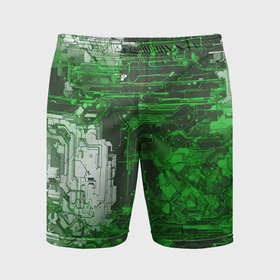 Мужские шорты спортивные с принтом Киберпанк заражение зелёное в Курске,  |  | 