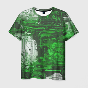 Мужская футболка 3D с принтом Киберпанк заражение зелёное в Тюмени, 100% полиэфир | прямой крой, круглый вырез горловины, длина до линии бедер | 