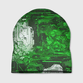 Шапка 3D с принтом Киберпанк заражение зелёное в Курске, 100% полиэстер | универсальный размер, печать по всей поверхности изделия | 