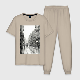 Мужская пижама хлопок с принтом Черно белый париж в Санкт-Петербурге, 100% хлопок | брюки и футболка прямого кроя, без карманов, на брюках мягкая резинка на поясе и по низу штанин
 | 