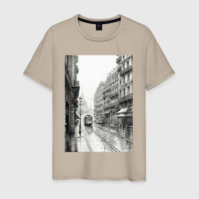 Мужская футболка хлопок с принтом Черно белый париж в Санкт-Петербурге, 100% хлопок | прямой крой, круглый вырез горловины, длина до линии бедер, слегка спущенное плечо. | 