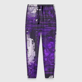 Мужские брюки 3D с принтом Киберпанк заражение фиолетовое в Курске, 100% полиэстер | манжеты по низу, эластичный пояс регулируется шнурком, по бокам два кармана без застежек, внутренняя часть кармана из мелкой сетки | Тематика изображения на принте: 