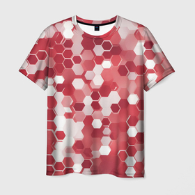 Мужская футболка 3D с принтом Кибер Hexagon Красный в Новосибирске, 100% полиэфир | прямой крой, круглый вырез горловины, длина до линии бедер | 