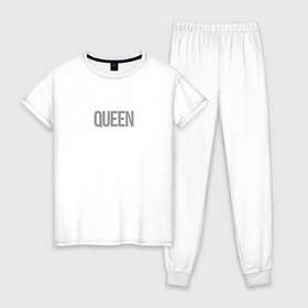 Женская пижама хлопок с принтом Queen надпись в Тюмени, 100% хлопок | брюки и футболка прямого кроя, без карманов, на брюках мягкая резинка на поясе и по низу штанин | 