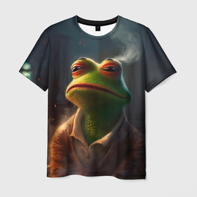 Мужская футболка 3D с принтом Frog  Pepe в Тюмени, 100% полиэфир | прямой крой, круглый вырез горловины, длина до линии бедер | 