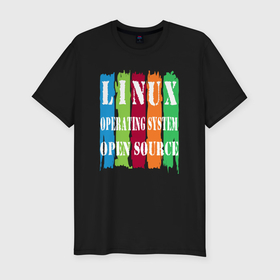 Мужская футболка хлопок Slim с принтом линукс открытый исходный код , 92% хлопок, 8% лайкра | приталенный силуэт, круглый вырез ворота, длина до линии бедра, короткий рукав | 