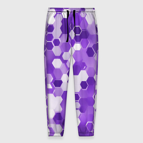 Мужские брюки 3D с принтом Кибер Hexagon Фиолетовый в Тюмени, 100% полиэстер | манжеты по низу, эластичный пояс регулируется шнурком, по бокам два кармана без застежек, внутренняя часть кармана из мелкой сетки | 
