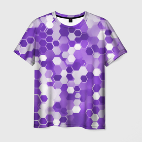 Мужская футболка 3D с принтом Кибер Hexagon Фиолетовый , 100% полиэфир | прямой крой, круглый вырез горловины, длина до линии бедер | 