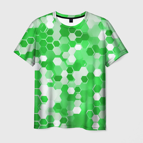 Мужская футболка 3D с принтом Кибер Hexagon Зелёный в Новосибирске, 100% полиэфир | прямой крой, круглый вырез горловины, длина до линии бедер | 