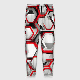 Мужские брюки 3D с принтом Кибер Hexagon Красный в Тюмени, 100% полиэстер | манжеты по низу, эластичный пояс регулируется шнурком, по бокам два кармана без застежек, внутренняя часть кармана из мелкой сетки | 