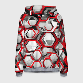 Мужская толстовка 3D с принтом Кибер Hexagon Красный в Тюмени, 100% полиэстер | двухслойный капюшон со шнурком для регулировки, мягкие манжеты на рукавах и по низу толстовки, спереди карман-кенгуру с мягким внутренним слоем. | 