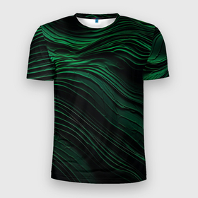 Мужская футболка 3D Slim с принтом Dark green texture , 100% полиэстер с улучшенными характеристиками | приталенный силуэт, круглая горловина, широкие плечи, сужается к линии бедра | 