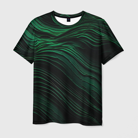 Мужская футболка 3D с принтом Dark green texture , 100% полиэфир | прямой крой, круглый вырез горловины, длина до линии бедер | 