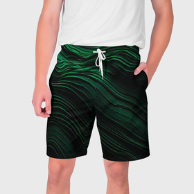 Мужские шорты 3D с принтом Dark green texture в Тюмени,  полиэстер 100% | прямой крой, два кармана без застежек по бокам. Мягкая трикотажная резинка на поясе, внутри которой широкие завязки. Длина чуть выше колен | 