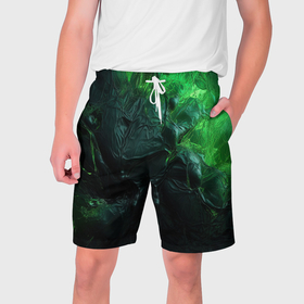Мужские шорты 3D с принтом Зеленая объемная  текстура в Новосибирске,  полиэстер 100% | прямой крой, два кармана без застежек по бокам. Мягкая трикотажная резинка на поясе, внутри которой широкие завязки. Длина чуть выше колен | 