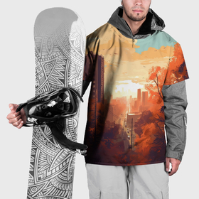 Накидка на куртку 3D с принтом Осенний городской закат в Белгороде, 100% полиэстер |  | Тематика изображения на принте: 