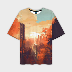 Мужская футболка oversize 3D с принтом Осенний городской закат в Курске,  |  | 