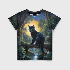 Детская футболка 3D с принтом Черная пантера на дереве в Кировске, 100% гипоаллергенный полиэфир | прямой крой, круглый вырез горловины, длина до линии бедер, чуть спущенное плечо, ткань немного тянется | 