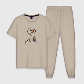 Мужская пижама хлопок с принтом Гусь с утра , 100% хлопок | брюки и футболка прямого кроя, без карманов, на брюках мягкая резинка на поясе и по низу штанин
 | 
