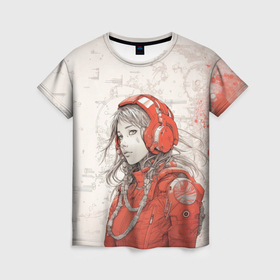 Женская футболка 3D с принтом Девушка пилот в Белгороде, 100% полиэфир ( синтетическое хлопкоподобное полотно) | прямой крой, круглый вырез горловины, длина до линии бедер | 