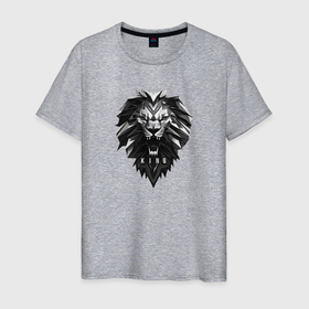 Мужская футболка хлопок с принтом Лев король зверей в Екатеринбурге, 100% хлопок | прямой крой, круглый вырез горловины, длина до линии бедер, слегка спущенное плечо. | 