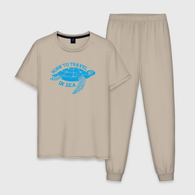 Мужская пижама хлопок с принтом Рождён для морских путешествий в Курске, 100% хлопок | брюки и футболка прямого кроя, без карманов, на брюках мягкая резинка на поясе и по низу штанин
 | 